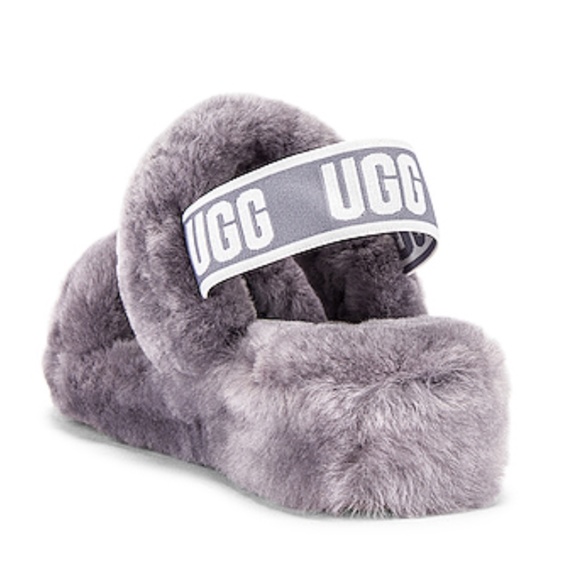 UGG Oh Yeah Deep Amethyst Grey Sheepskin Sandals - Picture 6 of 11